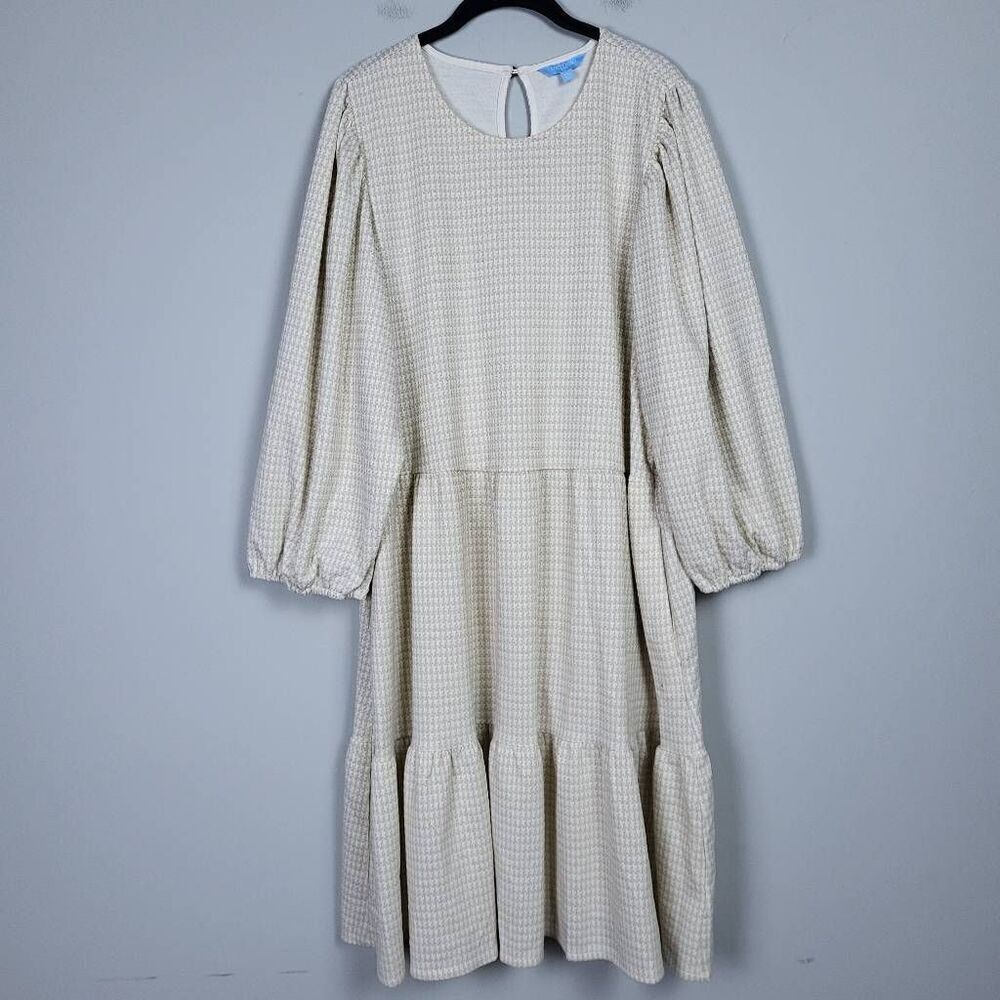 Draper James Womens Tiered Dress Cream Gold Metallic Size XXL Cottagecore NWT